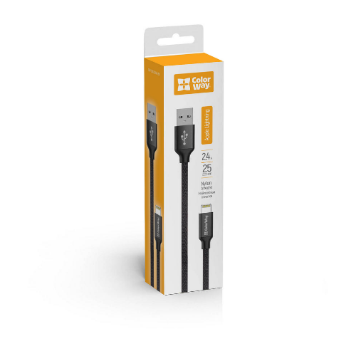 Кабель USB Lightning ColorWay CW-CBUL048-BK 2,4A 0,25м чорний Житомир