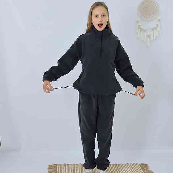 Дитячий флісовий теплий костюм на зиму (толстовка на затяжках+штани)  Графіт Кам'янець-Подільський