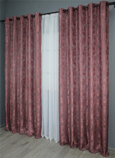 Комплект штор на люверсах VR-Textil Жаккард Sultan YL № 1209ш Малиново-серый 150х250 см 2 шт (37-0064) Киев - изображение 4