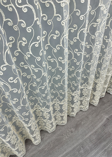Тюль VR-Textil 1851т Фатин с вышивкой Корд и люрексом Молочный с золотистым 300х270 см (40-205) Киев - изображение 8