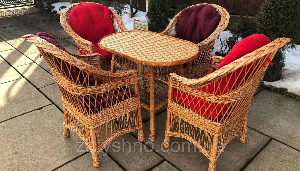 Меблі з лози з червоними накидками Київ - фото 1