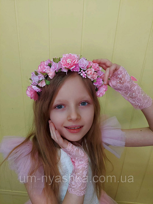 Рожевий обідок віночок з квітами "5 троянд" Кривий Ріг - фото 2