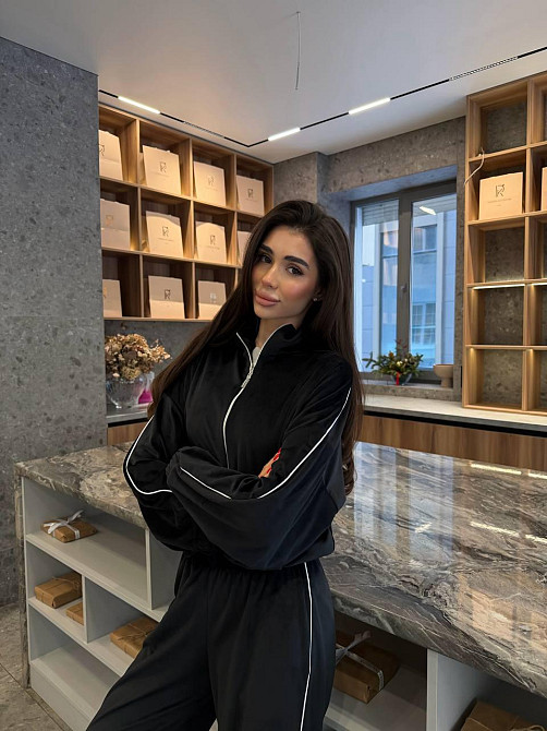 Женский велюровый костюм двойка кофта и штаны Черный, 48/52 Одесса - изображение 1