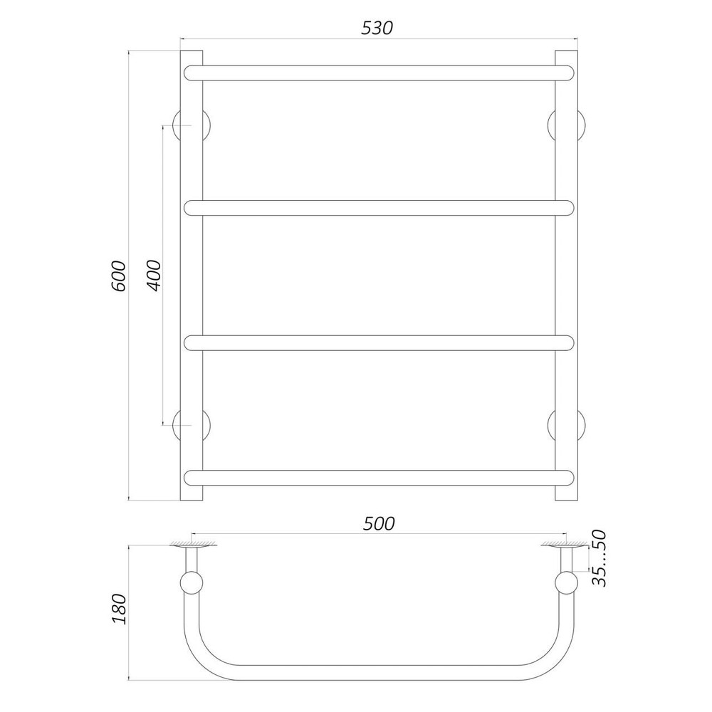 Полотенцесушитель UNIO LS W 600-500-4 Лесенка Скоба вода (000020879) Киев - изображение 4