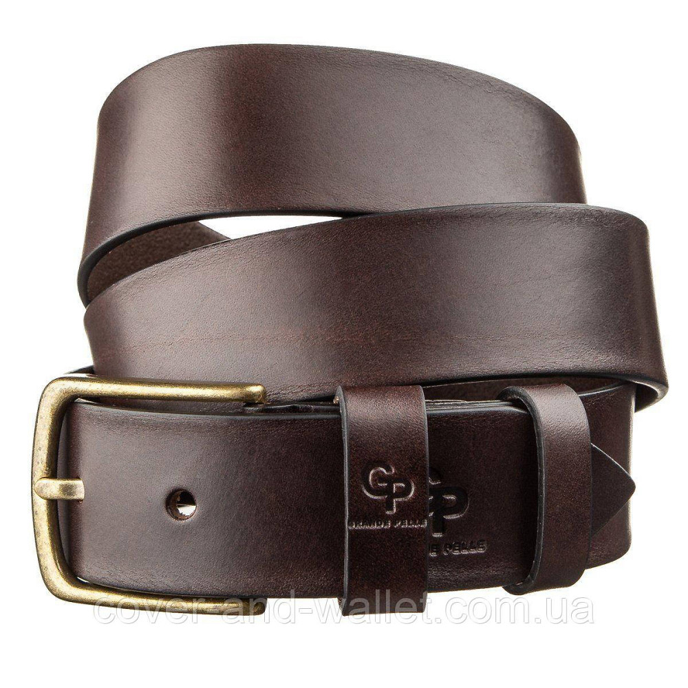 Кожаный мужской ремень коричневого цвета с классической пряжкой Grande Pelle Classico Киев - изображение 7