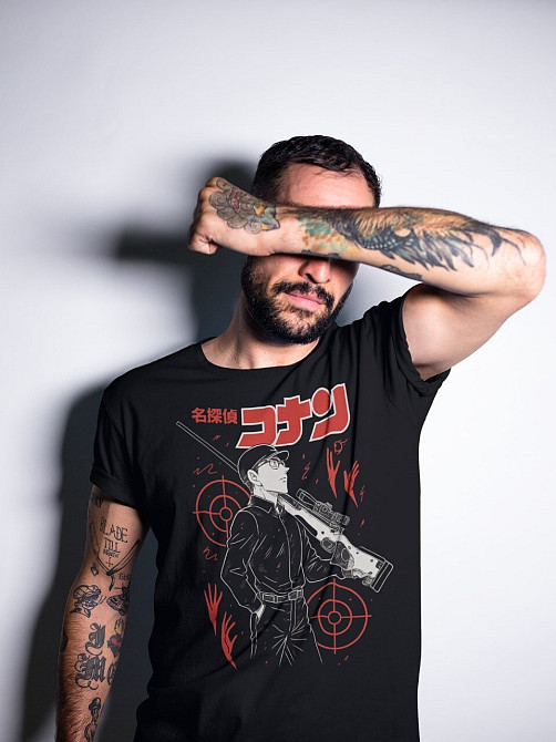 Футболка для хлопчика з аніме принтом Вінтаге Детектіве Конан Аніме оверсайз (зріст від 165 до 180) Чорний AnimeJ0519m Дніпро - фото 1