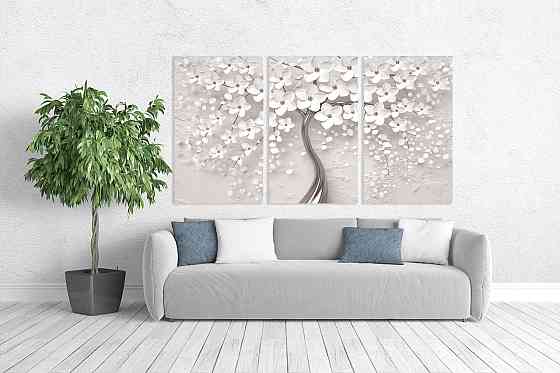 Модульна картина у вітальню/ спальню   Дерево білі квіти    ART-064_3A 100х150 см Київ