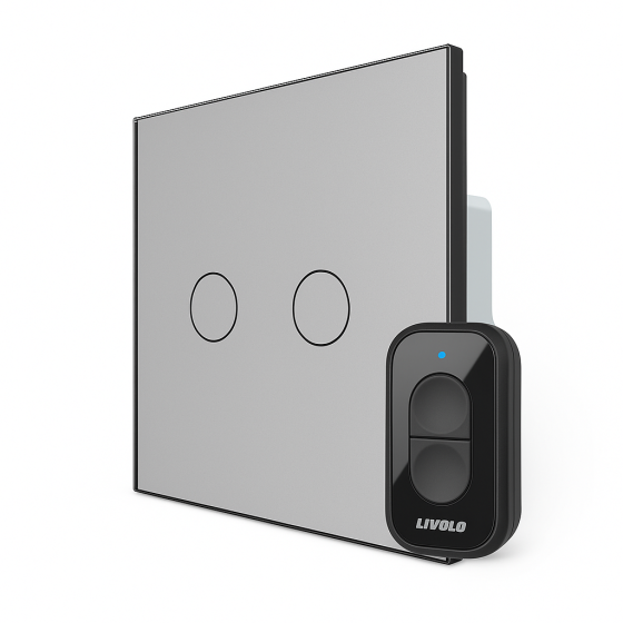 2-сенсорний радіокерований (дистанційний) сенсорний вимикач LIVOLO сірий скло, з пультом ДУ, 5А 230В, без нейтрал (VL-C7FC2Z2-IP/VL-XR006) Коломия