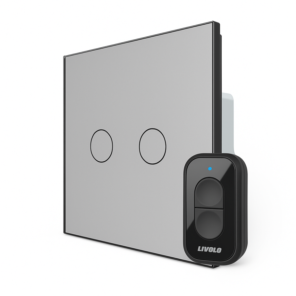 2-сенсорний радіокерований (дистанційний) сенсорний вимикач LIVOLO сірий скло, з пультом ДУ, 5А 230В, без нейтрал (VL-C7FC2Z2-IP/VL-XR006) Коломия - фото 2