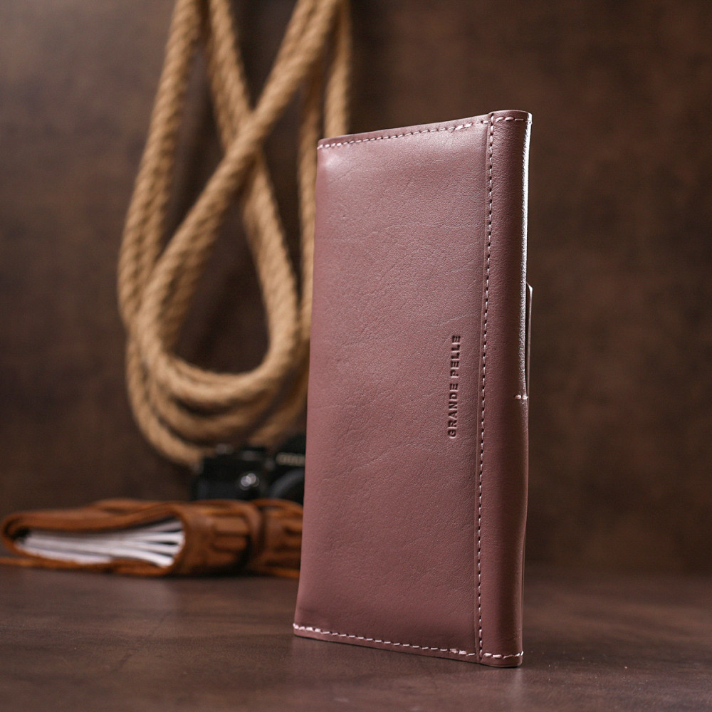 Чудовий шкіряний жіночий гаманець Рожевий (GRANDE PELLE) Київ - фото 4