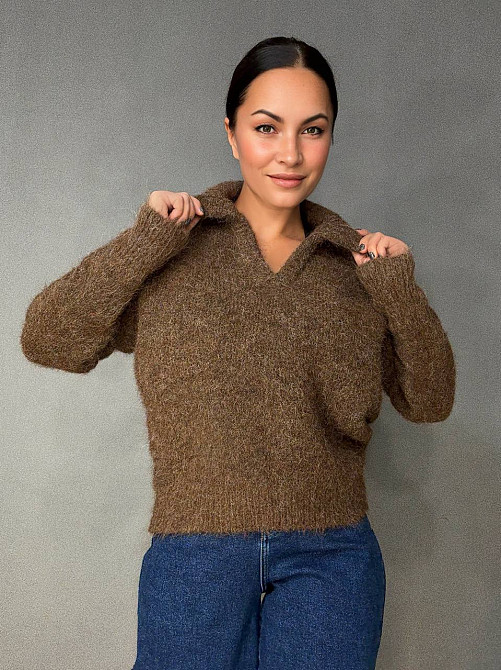 Светр жіночий A-N 19-1 з коміром поло теплий вільний, коричневий, one size Київ - фото 16