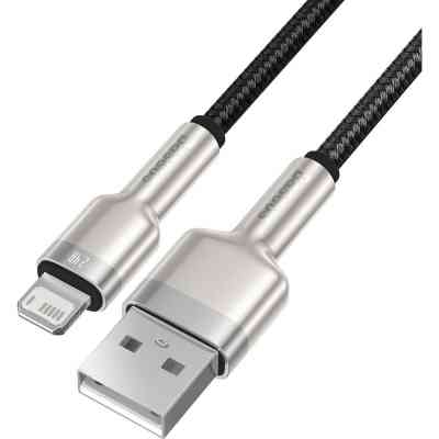 Дата кабель USB 2.0 AM to Lightning 2.0m 2.4A metal black Baseus (CALJK-B01) Вінниця