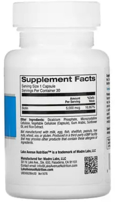 Біотин Biotin, 5,000 mcg, 30 Veggie Capsules Луцьк - фото 2