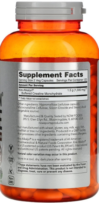 Креатин Now Foods Sports Kre-Alkalyn Creatine 750 мг 240 вег капс Киев - изображение 2