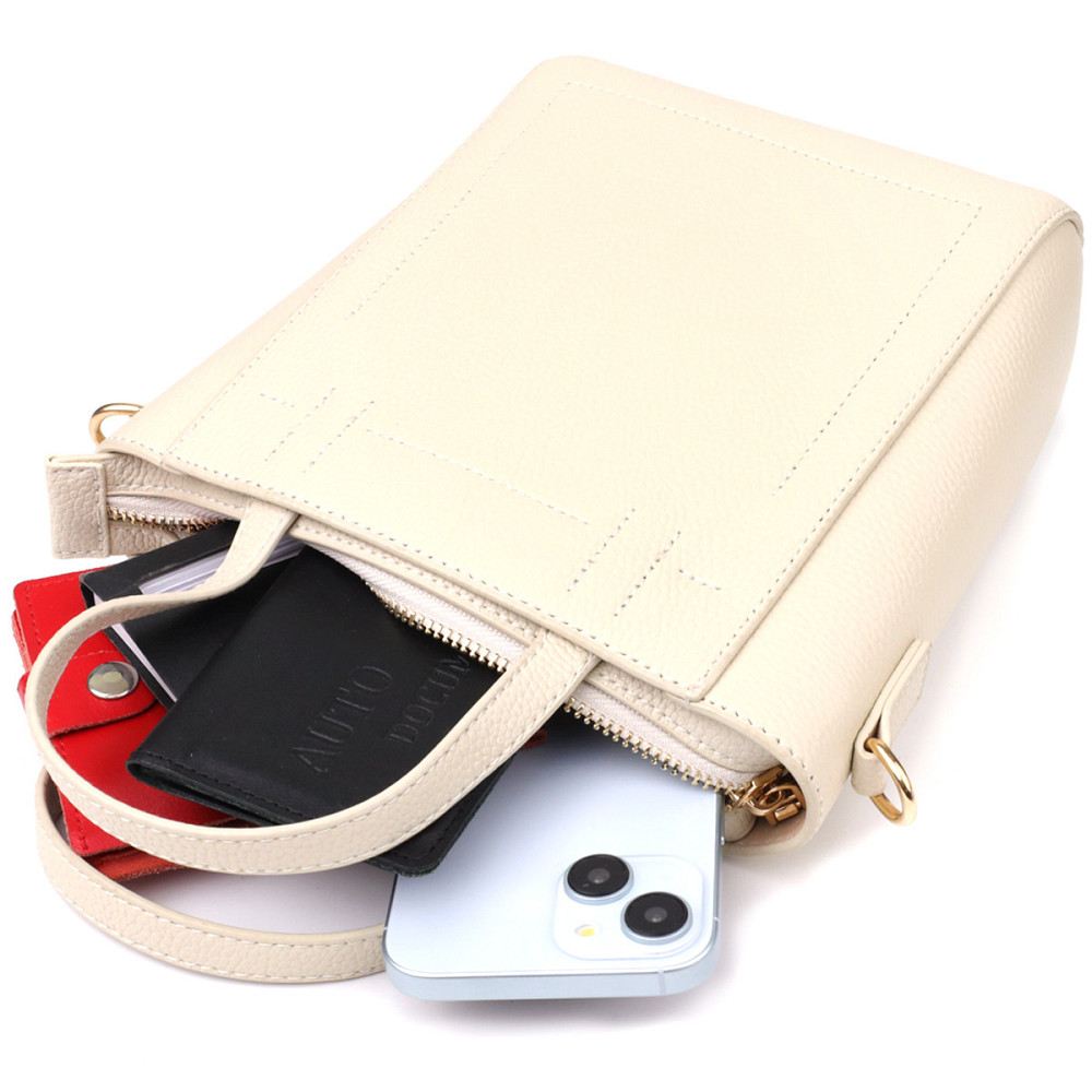 Сумка для жінок із натуральної шкіри з модним трапецієподібним кроєм Vintage 22917 Білий Київ - фото 9