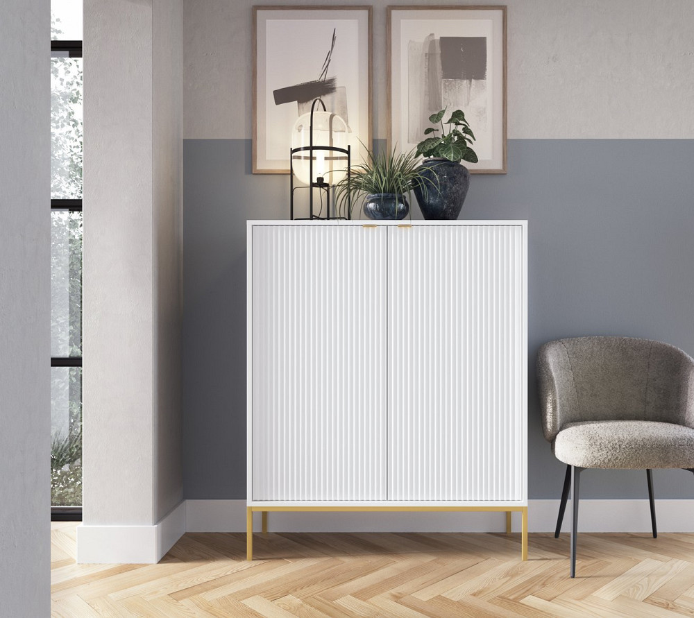 Комод высокий Perfect Home Новая/Nova 2-дверный с золотыми ножками K104 Белый (PFH-091233) Днепр - изображение 1