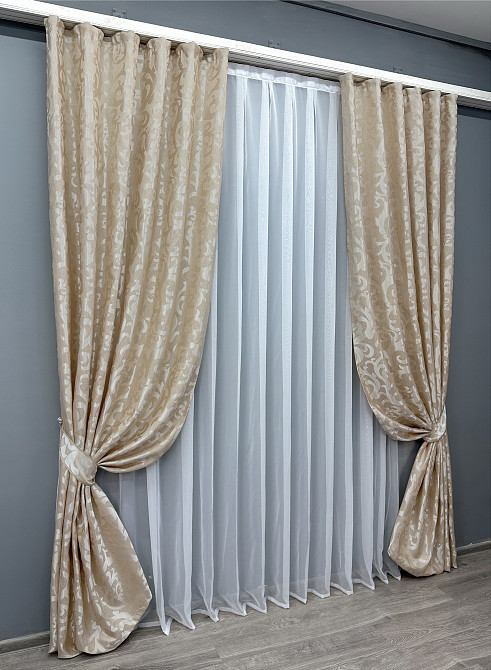 Комплект готових штор VR-Textil Жакард Вензель № 416ш Бежевий 150х290 см 2 шт (30-844) Київ - фото 3