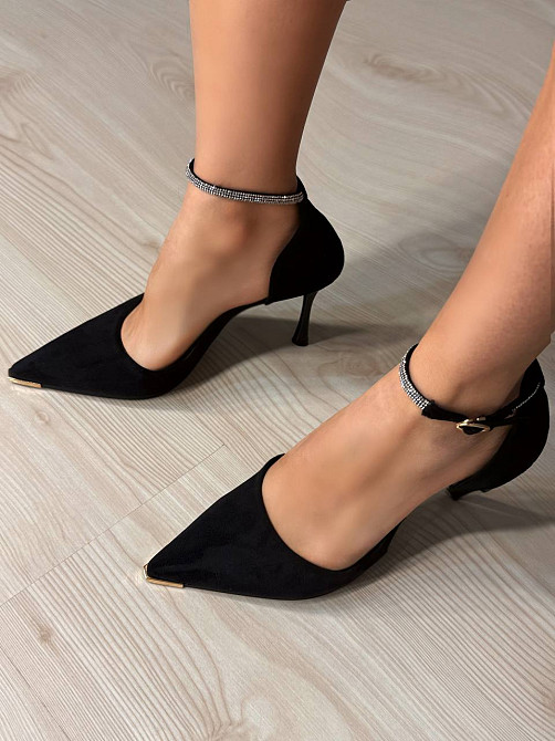 Туфлі жіночі Meideli 50-1 D’Orsay на шпильці з ремінцем замшеві зі стразами чорні, 35, 22,8 см Київ - фото 5