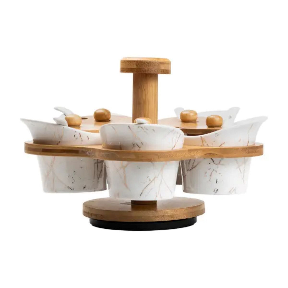 Yiwu Набір для сипучих продуктів 5 банок по 120 на бамбуковій підставці білий Коломия - фото 3