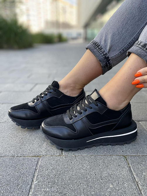 Molly Кроссовки женские MOLLY черные натуральная кожа+замша весна-осень 37р.38р.39р. (5237) 39 Коломыя - изображение 1