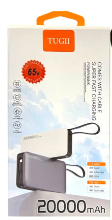 Power Bank TUGII Y65 20000 мАг, PD 65Вт, QC 22.5Вт, для ноутбука та MacBook, швидка зарядка Одеса