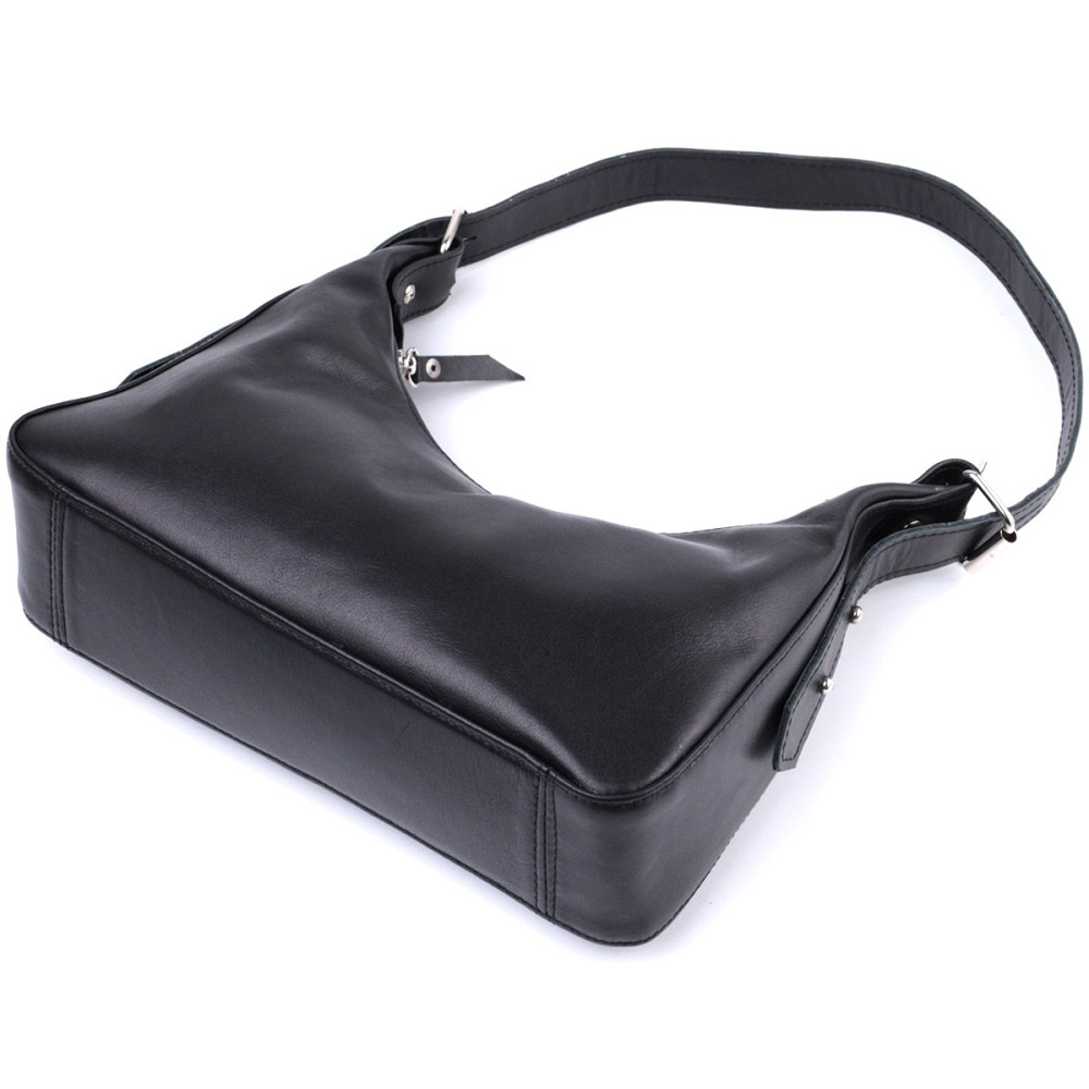 Жіноча сумка багет з регульованим ременем з гладкої натуральної шкіри Чорна (SHVIGEL) Київ - фото 10