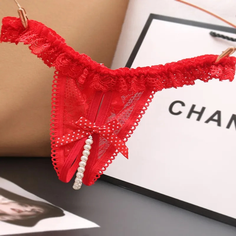 Трусики з намистинками червоні - розмір універсальний, резинка до 84см Київ - фото 1