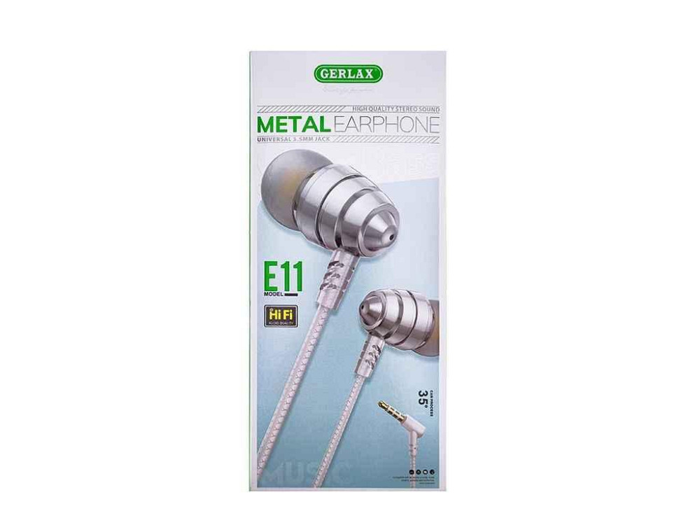 Наушники Hands Free E11 metall белый, угловой коннектор ТМ Gerlax Solmir Киев - изображение 1