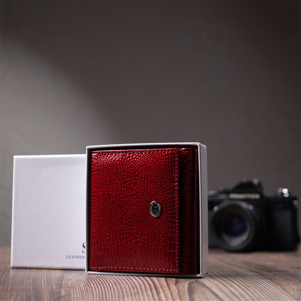 Компактний гаманець для жінок з натуральної шкіри лакованої Червоний (ST Leather) Київ - фото 4