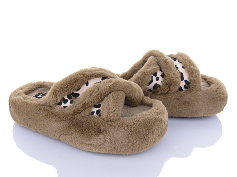 Тапочки женские открытые домашние с меховые накрест с принтом леопарда Одесса - изображение 10