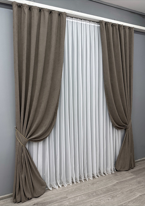 Комплект готовых штор VR-Textil Микровелюр Petek YL № 1707ш Какао 150х295 см 2 шт (33-0606) Киев - изображение 3