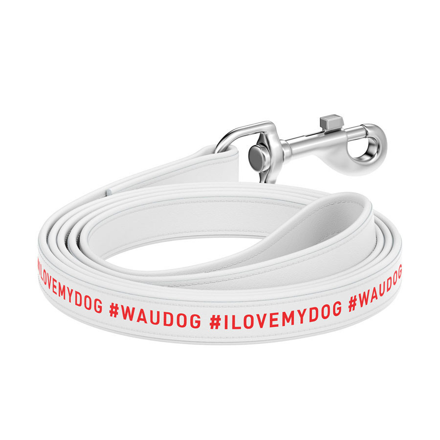 Повідець для собак шкіряний WAUDOG Design, малюнок "я люблю свою собаку", L-XXL, Ш 25 мм, Дов 122 см білий Київ - фото 1