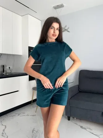 Жіночий домашній костюм трійка: футболка штани + шорти плюш-велюр Одеса