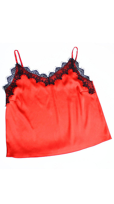 Базова майка жіноча з мереживом атлас Червоний S Харків - фото 1