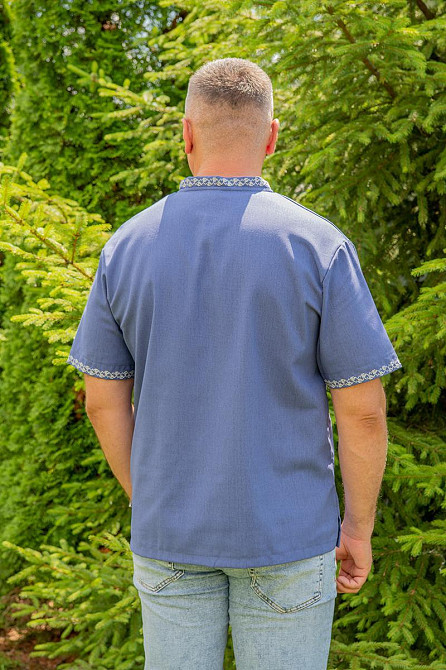 Вишиванка лляна, чоловіча, лен, колір джинс Київ - фото 4