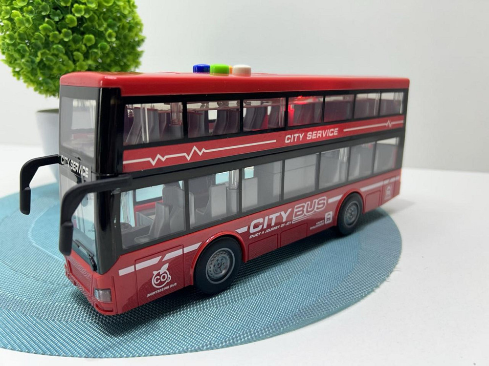 Автобус інерційний двоповерховий світло звук двері відкриваються гумові колеса Червоний (RJ5504) Чернигов - изображение 3