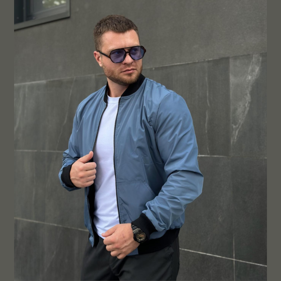 Чоловічий Бомбер Intruder демісезонний на блискавці блакитний, вітровка без капюшона для чоловіків весна осінь Одеса