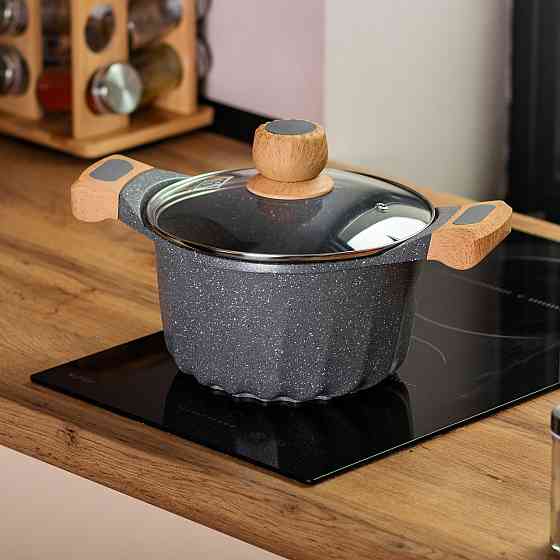 Алюмінієва каструля об'ємом 3 літри з кришкою Ø 20 см. Мармур з антипригарним покриттям MGC сірий HP-4-432G Коломия