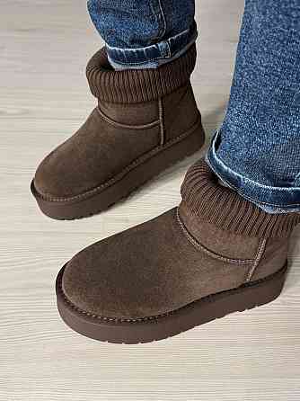 Уггі жіночі Hengji 56-7 з манжетом шкарпеткою на високій підошві коричневі, 39, 24,5 см Київ