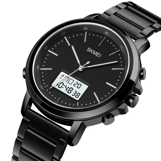 Мужские наручные часы Skmei 1652 с металлическим браслетом (Черный с белым) Винница