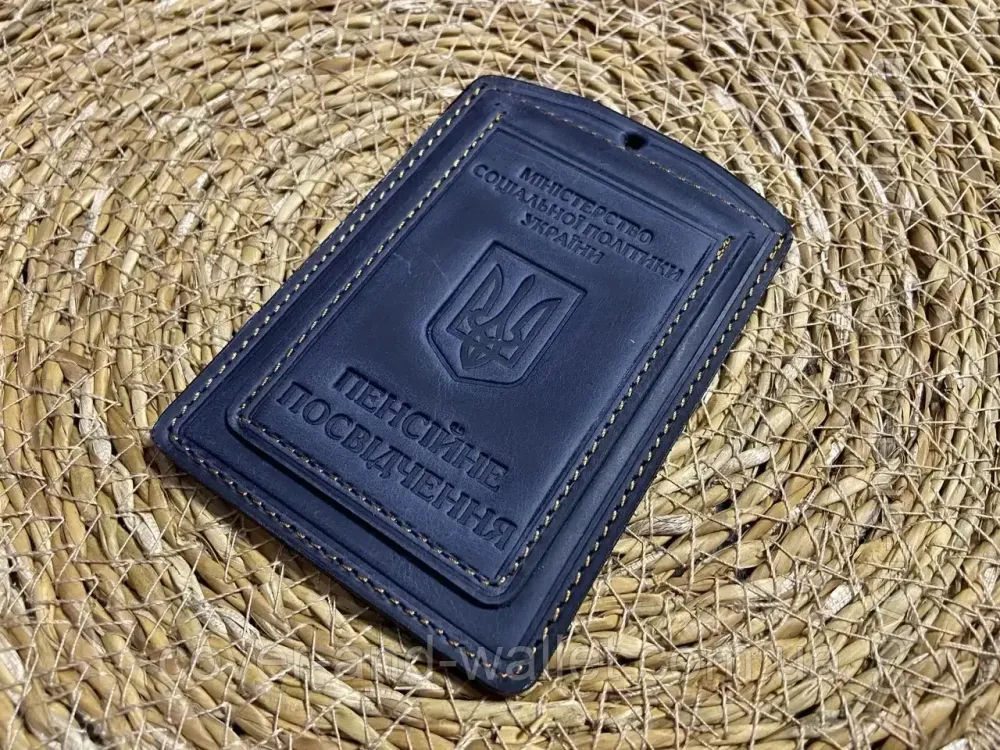 Обкладинка для пенсійного посвідчення із вінтажної шкіри Crazy Horse колір синій Київ - фото 4