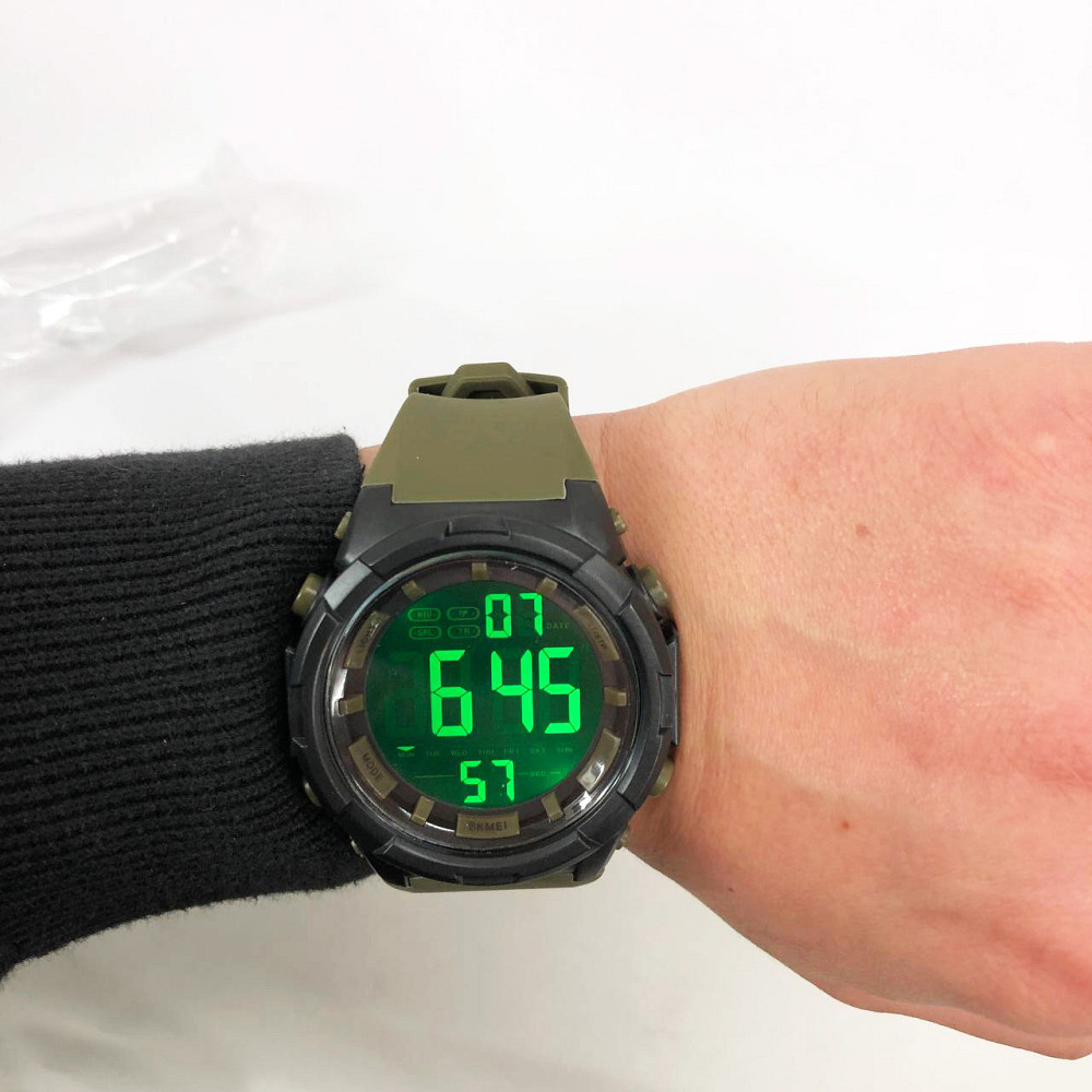 Мужские армейские водостойкие тактические часы SKMEI 1845AG ARMY GREEN, AJ-364 Водонепроницаемое часы Киев - изображение 5