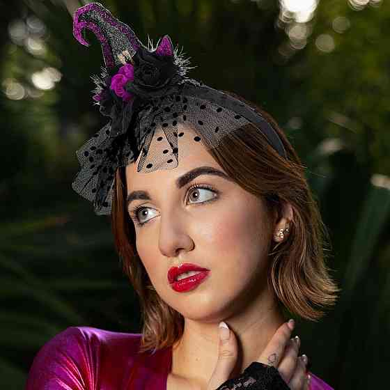 Діадема діадема Halloween з капелюхом відьми чорна кружевна вушка аксесуар на голову косплей карнавал Київ