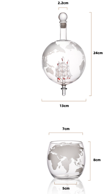 Набір Декантер Навколо світу з кораблем усередині 4 келихи на розносі Кременчук - фото 2