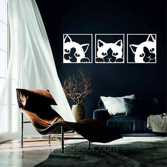 Декоративне настінне Панно «Коти» Декор на стіну 70*220 см, Білий Київ