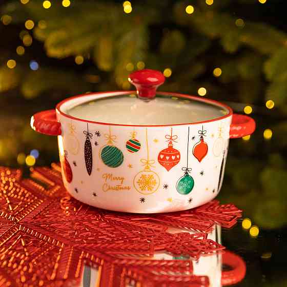 Yiwu Супниця порцелянова Merry Christmas новорічна 800 (мл) з кришкою Yiwu FM-CS-9B Коломия