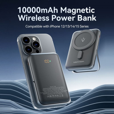 Батарея универсальная VENTION Magnetic Wireless 10000mAh 20W PD USB-C In/Out, QI-15W Black (FHNB0) Винница - изображение 4