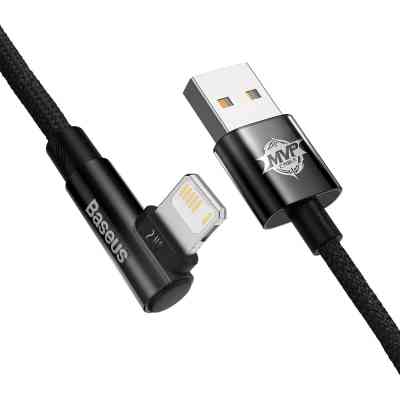 Дата кабель USB 2.0 AM to Lightning 1.0m 2.4A 90° corner black Baseus (CAVP000001) Винница