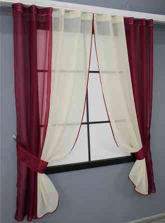 Кухонные шторы VR-Textil № 017к комбинированные с подвязками бордовый с бежевым 265х170 см (50-564) Киев