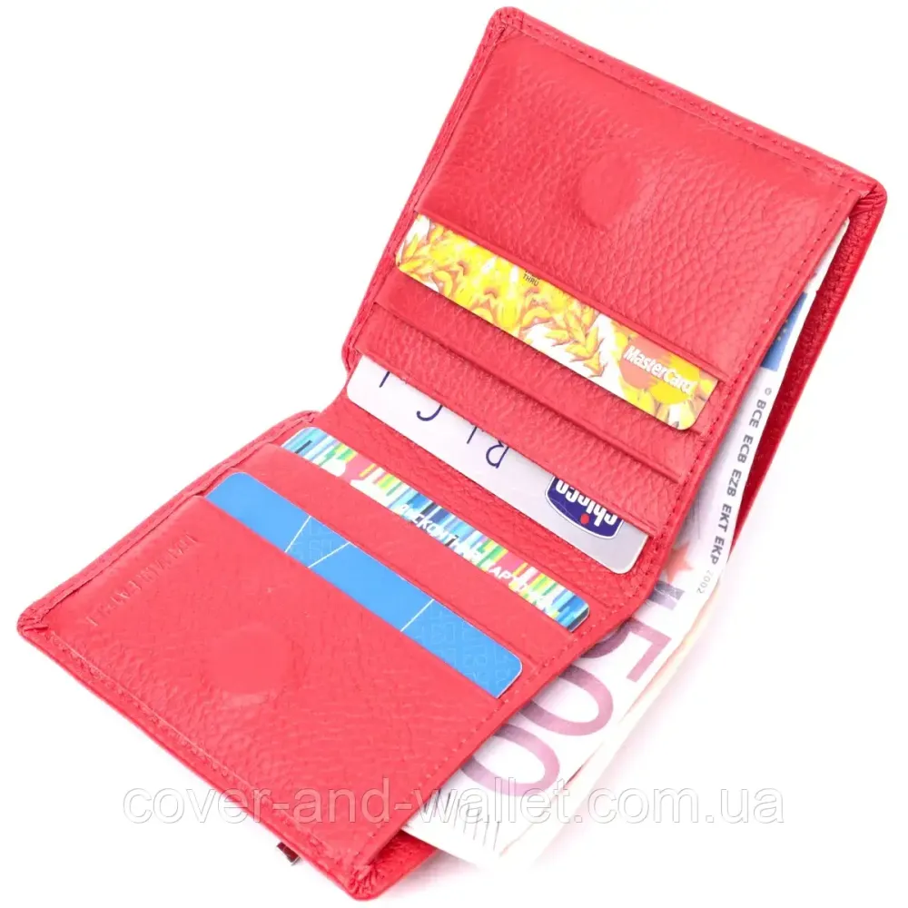 Красный маленький женский кошелек картхолдер с магнитной фиксацией ST Leather Киев - изображение 5